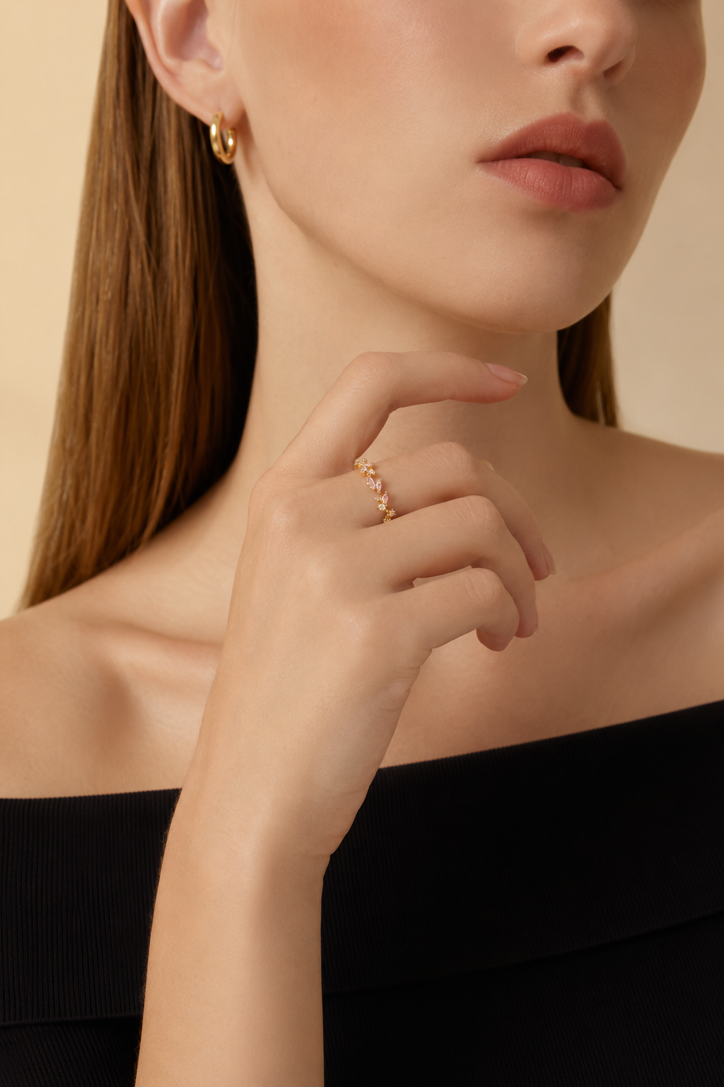Adeline leaf ring (pink)