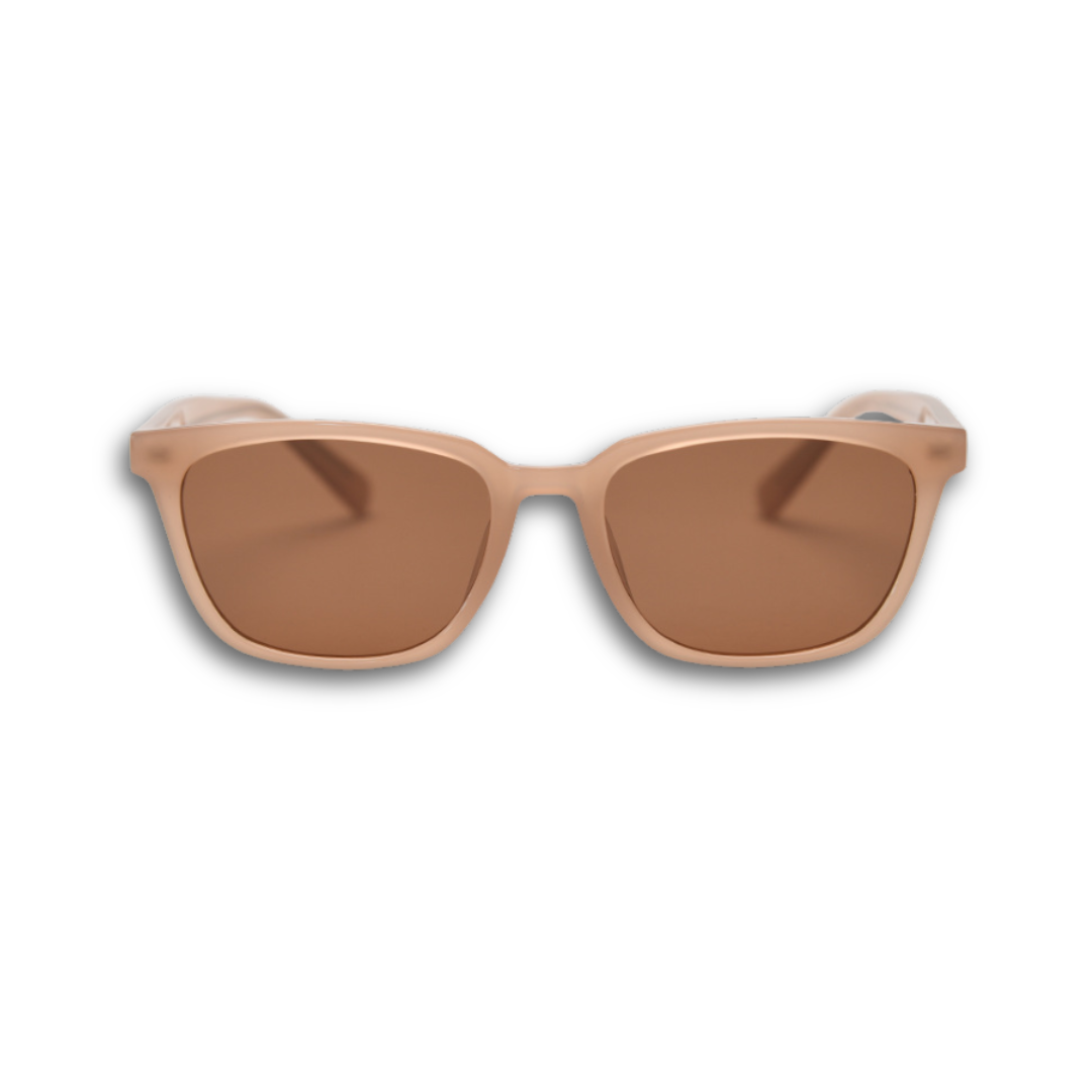 Beige polarized sunglasses for women with UV protection, classic square frames in neutral tones.