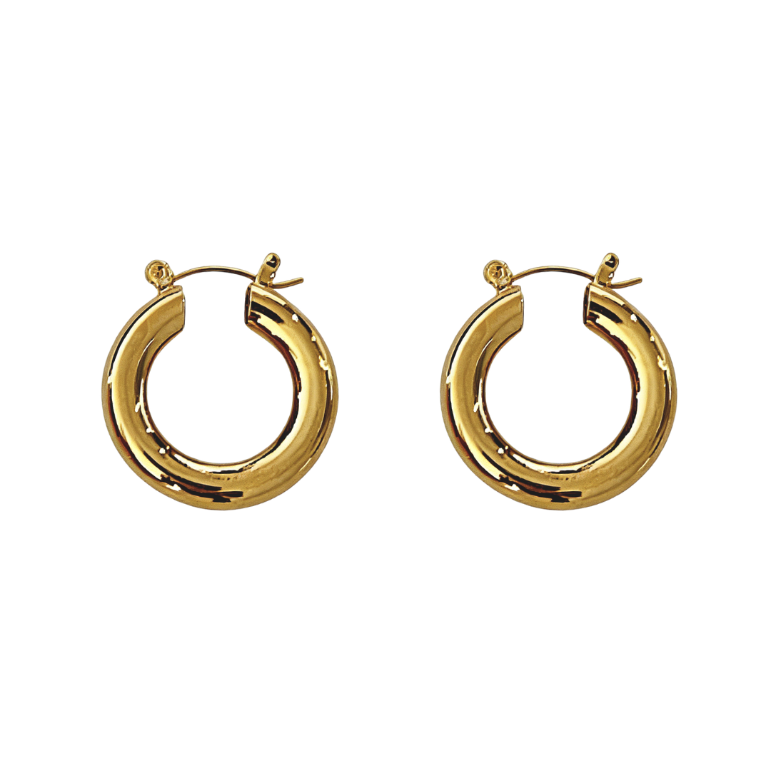 18K gold plated chunky statement hoop earrings with S925 sterling silver posts, minimalist aesthetic thick hoops jewelry