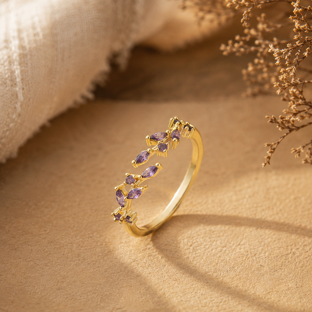 Adeline leaf ring (purple)