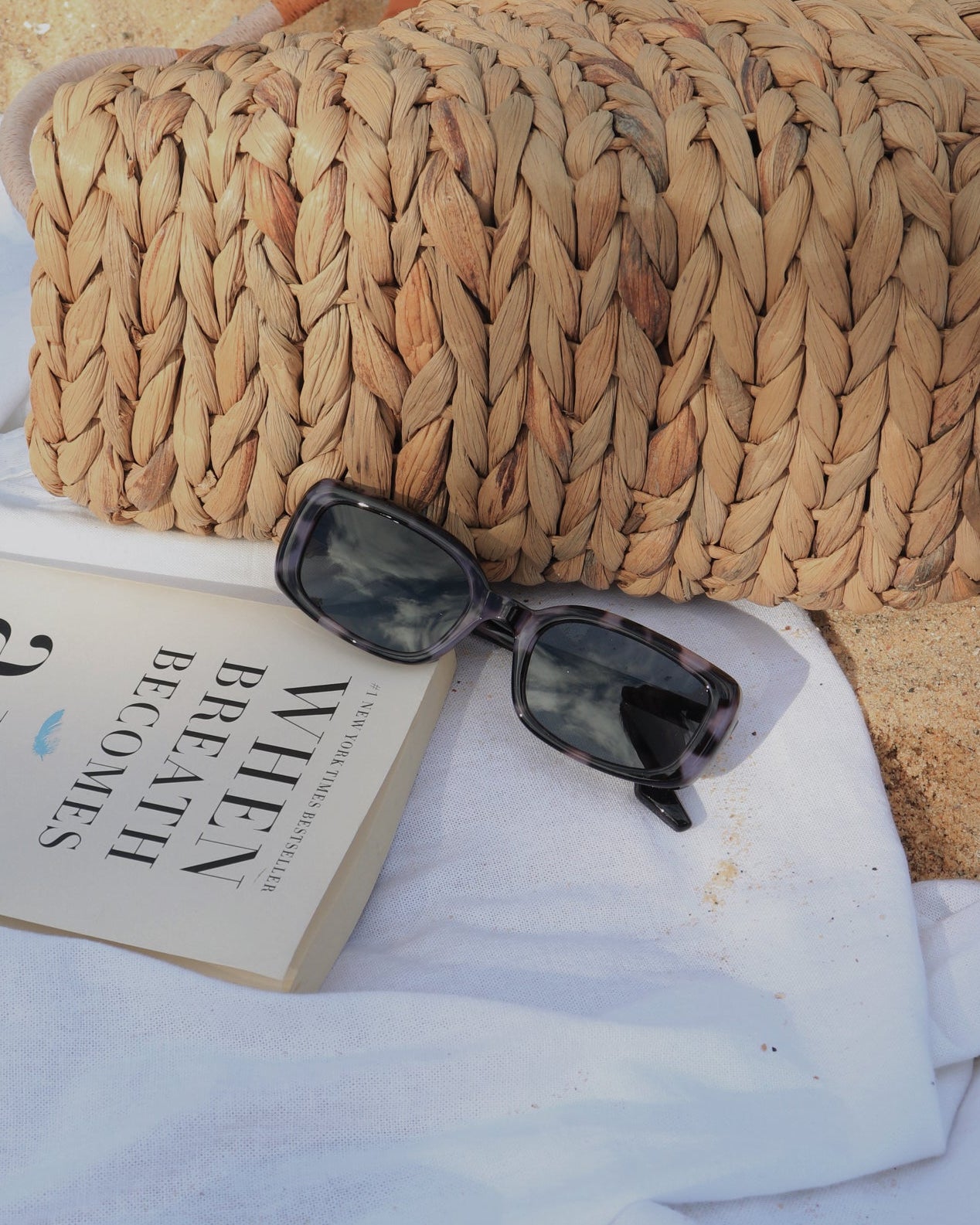 Smoky purple tortoise frame rectangle sunglasses featuring polarized lenses and 100% UV protection, modern aesthetic retro sunglasses.