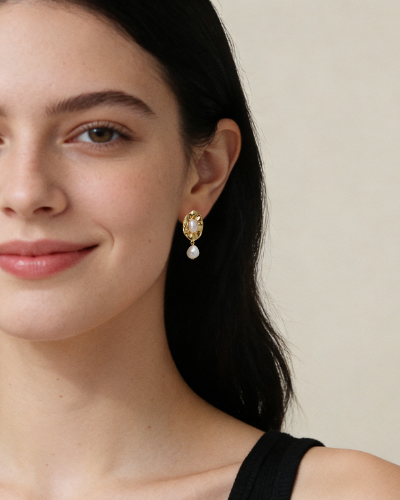 Gold plated baroque freshwater pearl drop earrings with organic wavy metal edges,  vintage aesthetic jewelry.Gift for Mom, Elegant Bridal Pearl Earrings