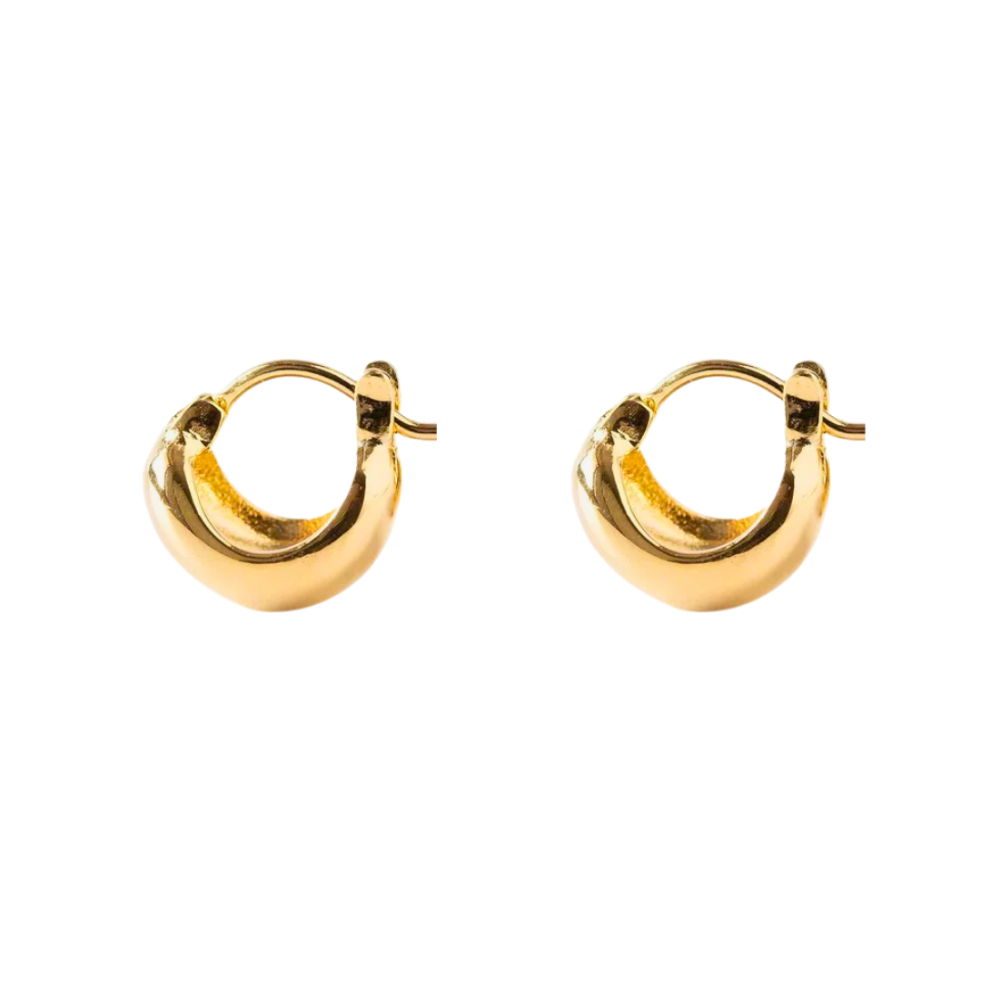 Pair of minimalist 18K gold plated chubby hoop earrings with a high-polished waterdrop silhouette